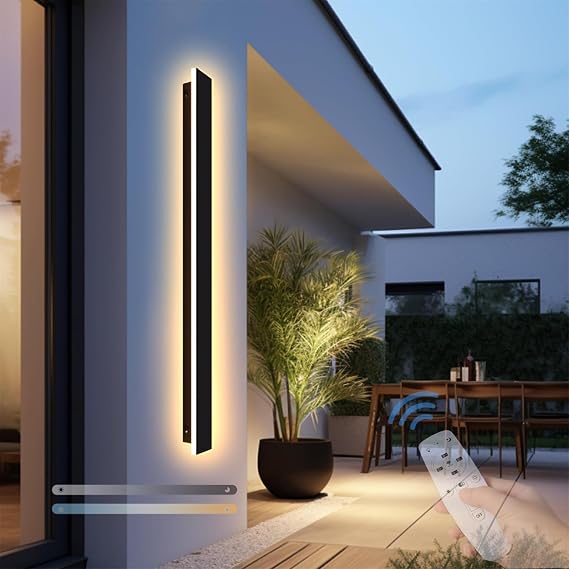 LED Outdoor Wall Lamp with Remote Control Wall Sconces Dimmable 3 Colors 10%-Brightness Wall Light IP65 Rainproof Acrylic Outside Wall Lighting Modern Indoor D,60cm