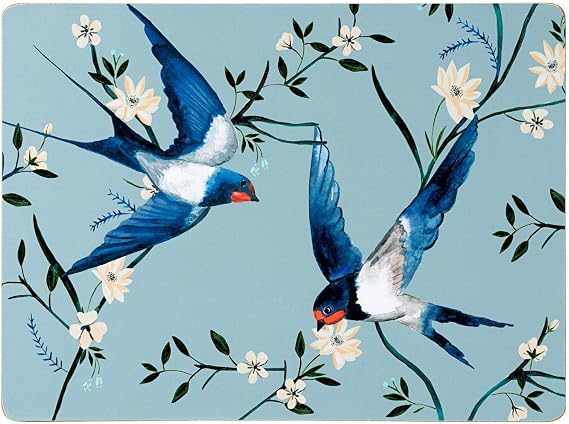 Maison & White Flying Home Placemats, Set of 4, Cork Backed, Birds & Floral Design, Rectangular, Heat-Resistant, Multicoloured, 29 x 21.5 cm