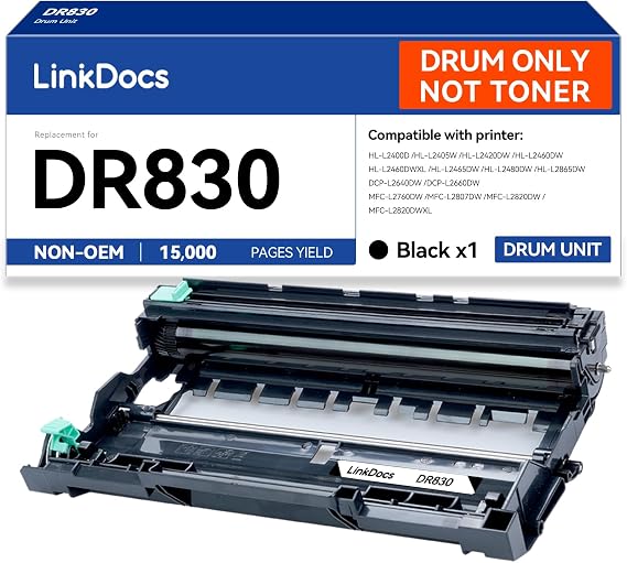 LinkDocs DR830 Drum Replacement for Brother DR830 DR-830 Drum Unit | Drum Only Used with Brother TN830 TN830XL HL-L2460DW HL-L2405W HL-L2400D DCP-L2640DW MFC-L2820DW HL-L2465DW HL-L2480DW
