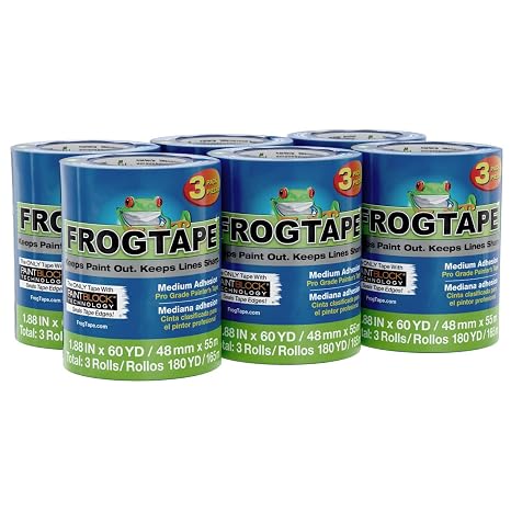 FrogTape ProGrade Blue Painters Tape with PAINTBLOCK, 2 Inch Wide (1.88 In. x 60 Yds), Medium Adhesion, Blue, 18 Rolls (104957)