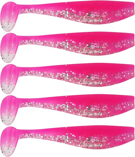 MAFIMOEA 50 Pcs Soft Fishing Lures Plastic Paddle Tail Swim Baits Kit for Bass Trout Walleye Crappie 5 Mixed Colors Fishing Soft Plastic Lure Kit 5.5CM