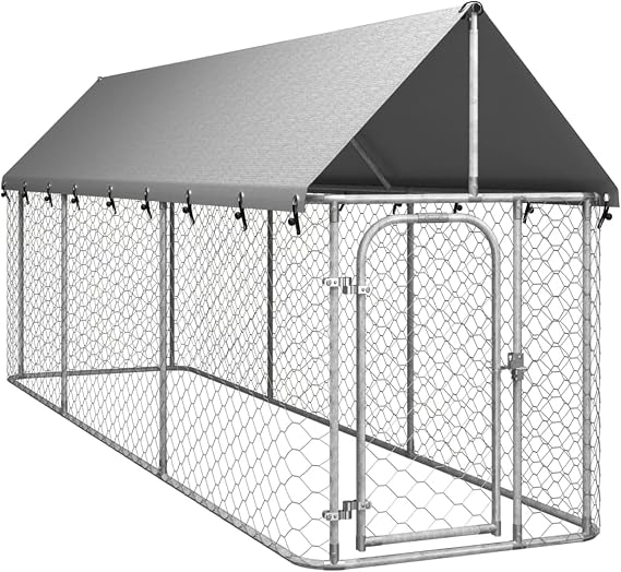 Dog Kennel, 400x100x150 cm, Outdoor, Durable, Lockable, Silver
