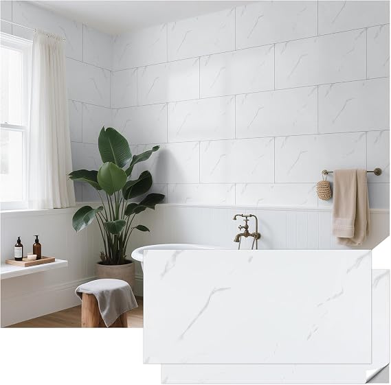 practicalWs 10pcs Marble Peel and Stick Tile Waterproof PVC Wall Tiles