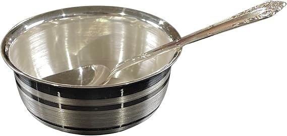 Balaji 999 Pure Silver Hallmarked Anna Prasana Small Bowl & Spoon Set