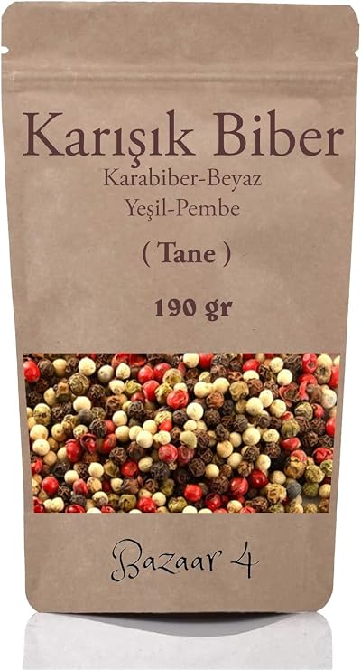 Bazaar 4 Karışık Mix Tane Biber 1. Kalite Yeni Mahsül Taze 190 Gr