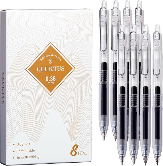 Gel Pens 0.38mm Ultra Fine Point for Note Taking,Pack of 8