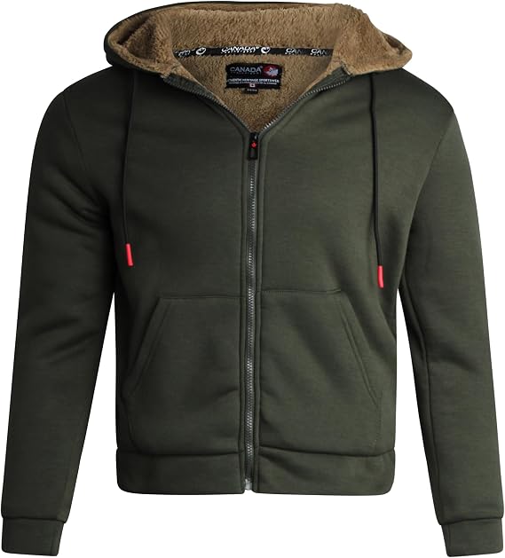 CANADA WEATHER GEAR Men's Hoodie - Casual Sherpa Lined Fleece Full Zip Up Hoodie Sweatshirt - Cozy Hoodies for Men (M-XXL)