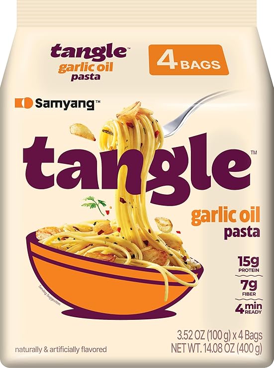Tangle Garlic Oil Instant Pasta, 15g Protein Linguine, 6g Fiber, 4-Pack