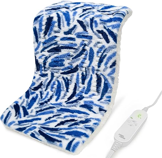 GOQOTOMO Plume Heating Pad for Back Pain Relief- 12" x 24"12 Heat Levels, 8 Timers Stay on, Holiday Gifts for All, Machine Washable -FWL (Blue)