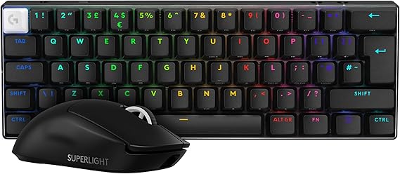 Logitech G PRO X SUPERLIGHT 2 SE Wireless Gaming Mouse, 60 g pro-grade mouse with 5 programmable buttons+RO X 60 LIGHTSPEED Wireless Gaming Keyboard,Compact TKL 60% Mechanical Keyboard,QWERTY UK-Black