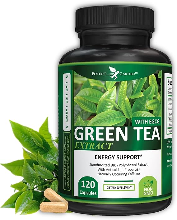 Green Tea Extract with EGCG Natural Energy, Mental Focus, Immune Support, Antioxidant and Healthy Heart Formula, Non-GMO 120 Green Tea Extract Capsules