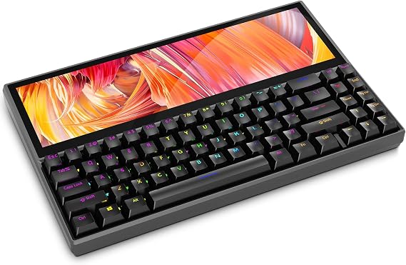 BQAA Mechanical Keyboard, Built-in 12.6 Inch Touchscreen, Compact 71 Keys RGB LED Backlit N-Key Multifunctional Split Screen Keyboard for Mac Windows Android - Black