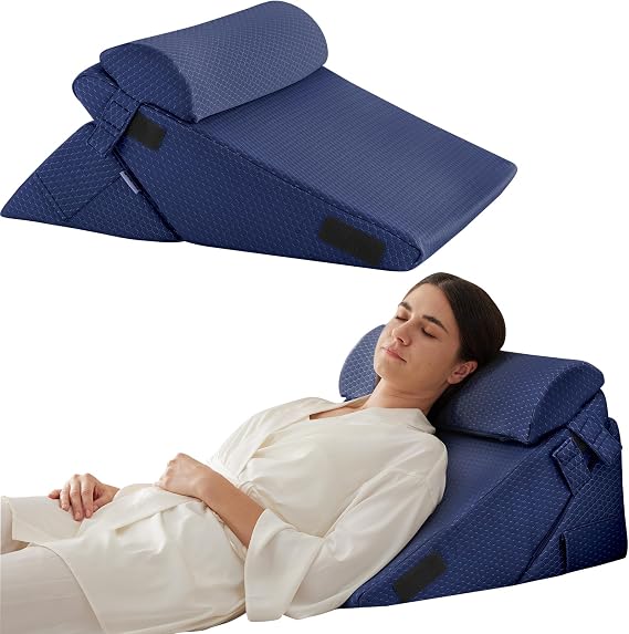 Bedluxe Wedge Pillow Set for After Surgery, Orthopedic Bed Wedge, Navy