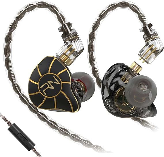 RevoNext HiFi IEM Earbuds with Microphone, 4BA+1DD Hybrid Driver Wired Earbuds, in Ear Monitor Headphones with Detachable Cable, Noise Isolating Earphones for Musicians, Gaming, Studio