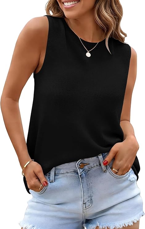 TOPYOGAS Womens Sweater Vest Knit Summer Crew Neck Lightweight Pullover Casual Tank Tops