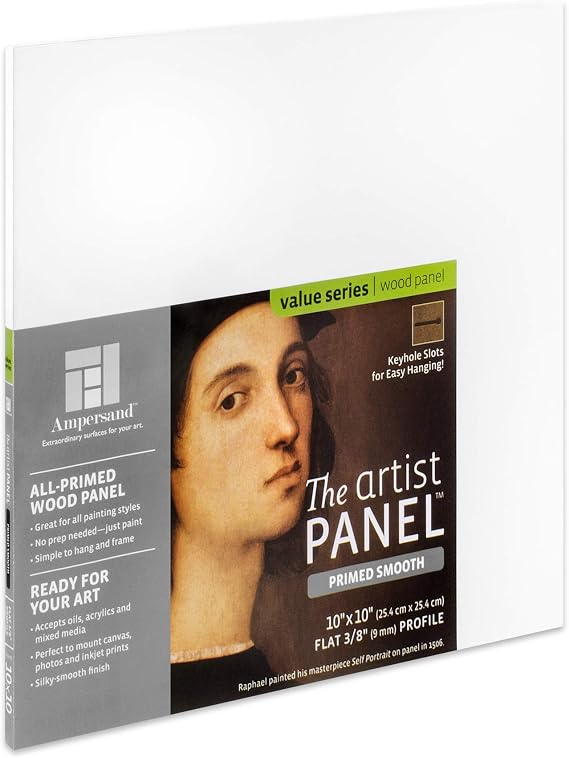 Ampersand Artist Panel Primed Smooth Surface for Painting, Pouring and Mixed-Media, 3/8 Inch Depth, 10x10 Inch (PWP9M1010)