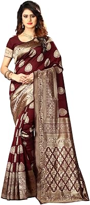 Womens Banarasi Silk Saree Indian Wedding Ethnic Sari & Unstitch Blouse Piece PARI 21