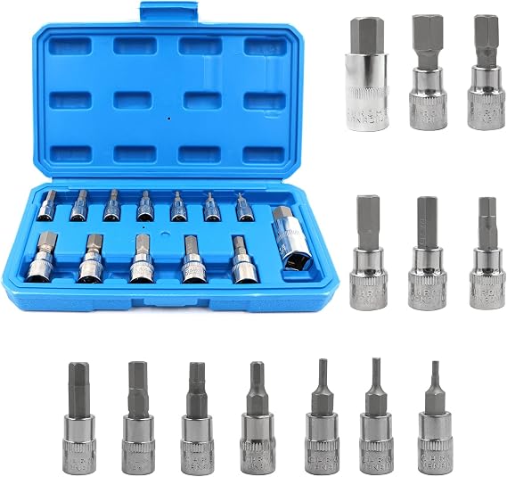 Hex Bit Socket Set S2 Steel 2-14mm 1/4 3/8 1/2 Drive 13-Piece | Allen Key Socket With Storage Case; For Ratchet Wrench Impact Driver Drill