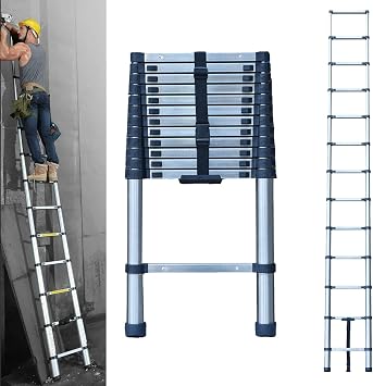 Jupitor Extension Ladder 12 FT, Telescoping Ladder Stainless Steel, Lightweight Telescopic Extension Ladder, Multi Purpose Step Ladders, Heavy Duty 330 Lb Capacity