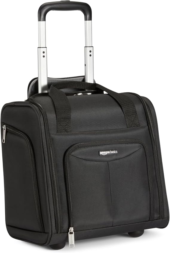 Amazon Basics Underseat Carry-On Luggage with Wheels and Handle, 14" Rolling Travel Bag, Fits Under the Seat, Black