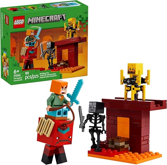 LEGO Minecraft The Nether Lava Battle Toy and Playset - Building Minecraft Toy for Kids, Ages 6+ Alex, Wither Skeleton, Blaze and Strider Figures for Pretend Play - Gift Idea for Birthdays - 21266