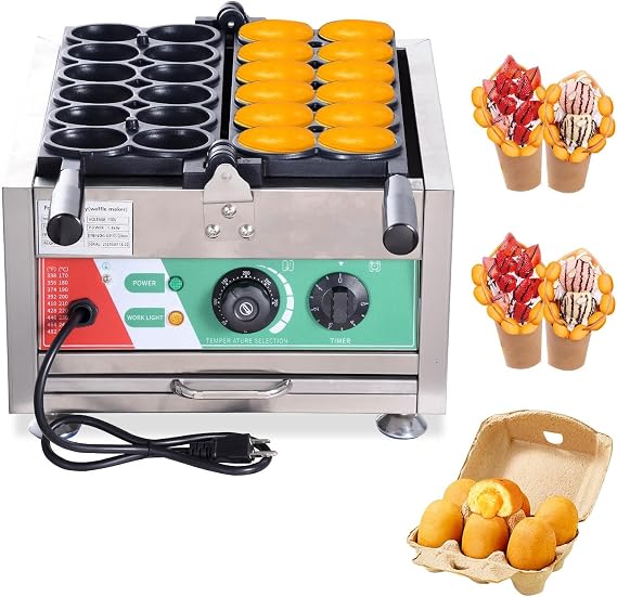 1800W Commercial Waffle Ball Maker, Nonstick Electric Bubble Skewer Waffle Ball Machine Stainless Steel Waffle Maker With Time&Temp Control For Bakeries, Restaurants, Kiosks,Home Use