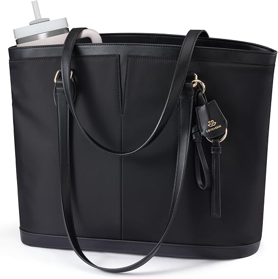 LOVEVOOK Laptop Tote Bag for Women, Lightweight Work Tote with Cup Holder, Waterproof Large Computer Bag for Office Travel
