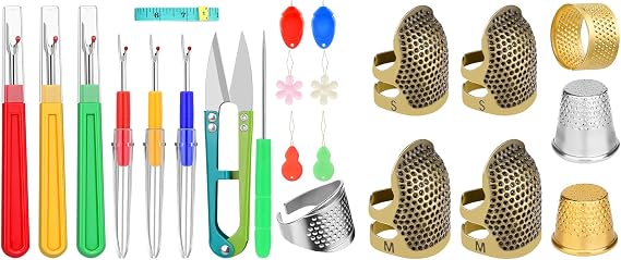 15 PCS Seam Rippers for Sewing, 8 PCS Sewing Thimble Kit for Hand Quilting and Embroidery
