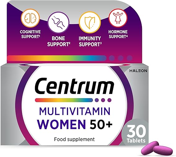 Centrum Women 50+ Tablets Multivitamin & Mineral Supplements, 23 Essential nutrients Including Vitamin D, C, and Iron, 30 ct (Product May Vary)