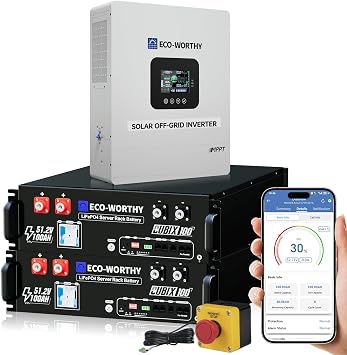 ECO-WORTHY Home Power Station Backup Power,10240Wh LiFePO4 Battery Support CommunicationBluetooth and WiFi,AC 5000W Inverter, 2Hr/5Hr Fast Charge,for Home Backup,Emergency,Solar System Components