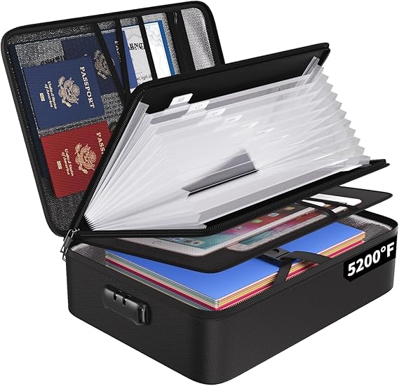 ENGPOW Fireproof Document Box with Lock,13 Pockets Accordion Folder 5200℉