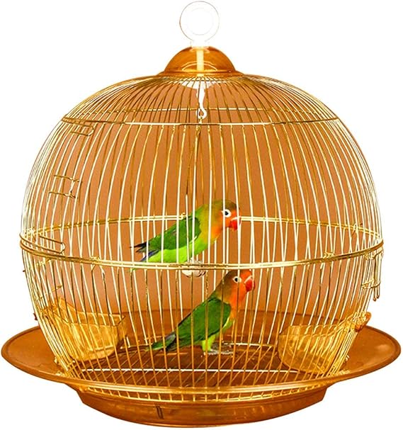 Round Tiger Skin Bird Cage, Outdoor Metal Decorative Ornamental Cage, Retro Golden Parrot Cages, Dove Pearl Bird Canary(Gold-2)