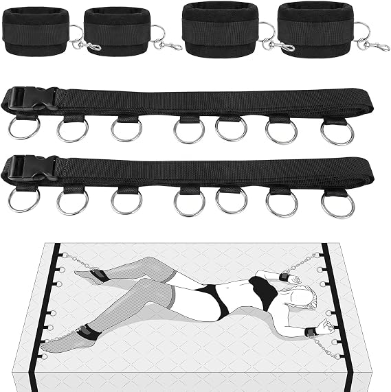 10 Piece Set Flexible Bondaged Bed Tie Downs Kit Women Sx Tie up Set Women Couple Toys for Bed Room Play, Couples Sexy Accessories Toys Play His and Hers Toys Adults Play F01 (deep Black)