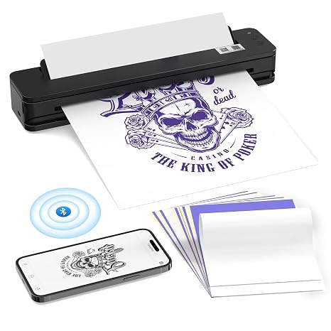 Tattoo Stencil Printer A4 Thermal Stencil Machine Professional Tattoo Transfer Machine All in One Printer with 10Pcs Transfer Paper for Tattooing Printing Thermal Paper T106S-UK