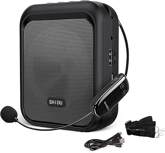 SHIDU Mini Voice Amplifier Portable Bluetooth Speaker with UHF Wireless Microphone Headset 10W 1800mAh PA system Supports MP3 Format Audio for Teachers, Taxi Driver, Coaches, Training, Tour Guide