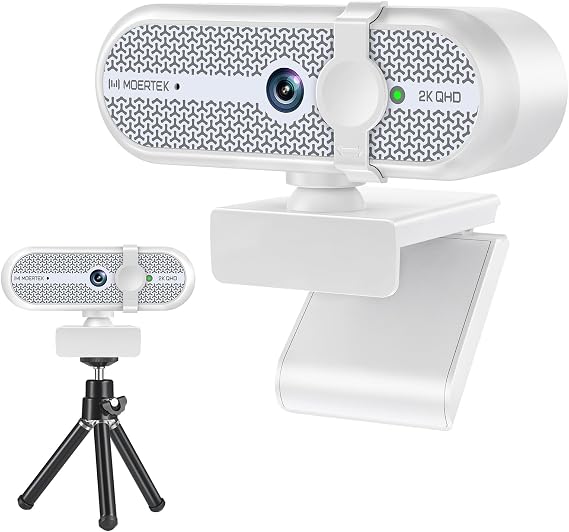 2K Webcam for PC, Webcam with Microphone and Tripod, Auto Light Correction, USB Camera Plug and Play, 90 Wide FOV, Privacy Cover, Works with Skype, Zoom, Meet, Teams, PC, Laptop, Mac, Tablet