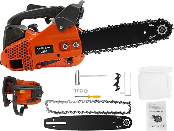 12Inch Gas Chainsaw, 2-Stroke 25.4CC Gasoline Powered Chainsaw Cutting Wood Gas Sawing Crankcase Chain Saw, 1.22HP Cordless Manual Starting for Forest Wood Garden and Farm Cutting Use