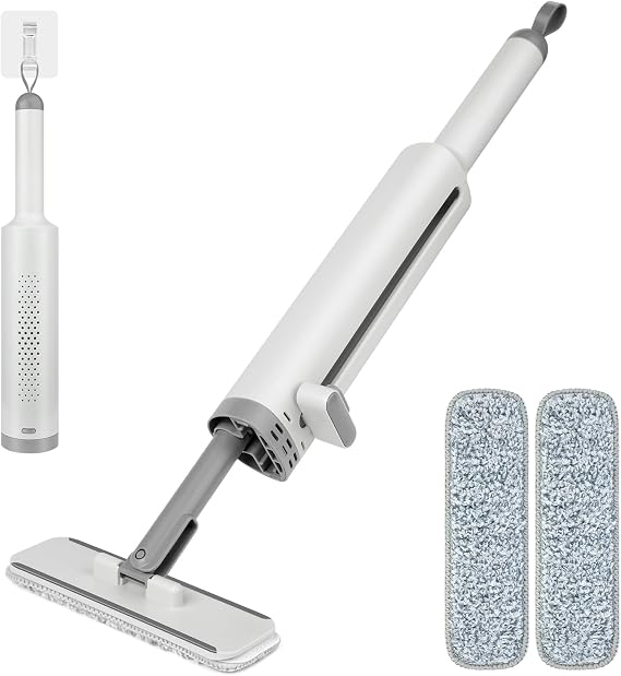 Portable Self-Squeeze Mini Mop, Short Mop Rotatable with Crevice Brush- 2 Reusable Microfiber Pads,Wet and Dry Use,Floor Window Cleaning System for Bathroom Kitchens Desktop(Mop+2 Pads)