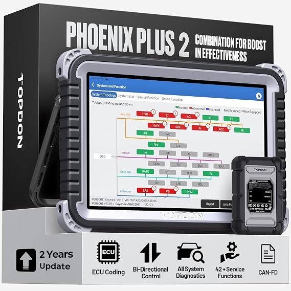 TOPDON Phoenix Plus 2 Scan Tool with ECU Coding, Bidirectional Control
