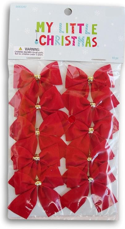 My Little Christmas Miniature Decorative Tie-On Christmas Bows - Red Velvet - 10 Count