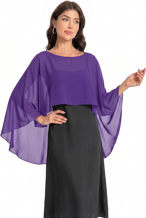 Baoqiya Women's Capelet Shawls and Wraps for Evening Dresses Chiffon Cape