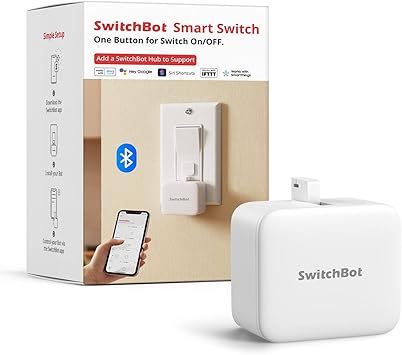 Switchbot Smart Switch Button Pusher (Bluetooth) Fingerbot for Rocker Switch/One-Way Buttons, App Timer Control, No Wiring, Optional Hub Required for Voice/Remote, White