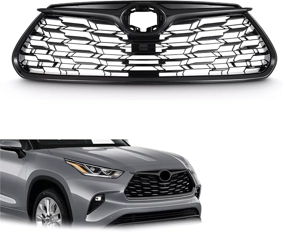Black Front Grille Compatible with Toyota Highlander 2020 2021 2022 Models,Front Bumper Grille Cover Trim Grill Mesh Black