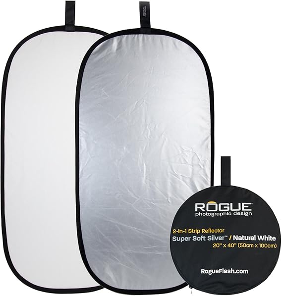 Rogue 2-in-1 Collapsible Reflector - Super Soft Silver / Natural White 20x40" | a softer more diffuse light than shiny silver reflectors