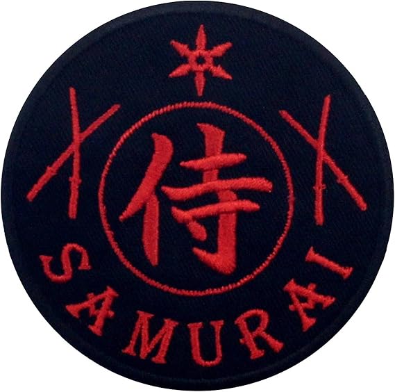 Samurai Patch Embroidered Applique Iron On Sew On Emblem, Red & Black