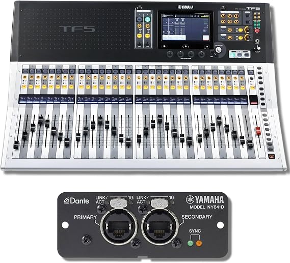 Yamaha TF5 32-Input Digital Mixing Console Bundle with NY64-D Dante Networking Card 24-Bit/48 kHz Networked Audio Mixer for Live Sound, House of Worship, Theater, Install