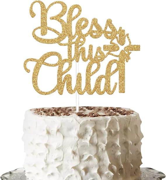 Bless This Child Cake Topper - Baptism God Bless Cake Topper - Christening Party Decorations Gold Glitter