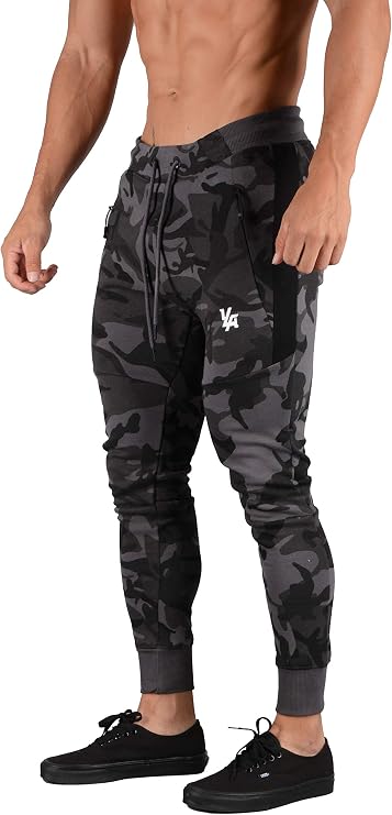 YoungLA Men Joggers Slim Fit Sweatpants Gym Training Fitness 224 Camo Black/Black Medium