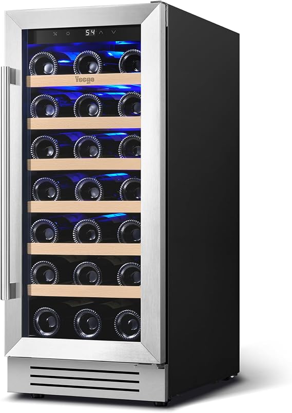 Yeego 15 Inch Wine Fridge, 33 Bottle Wine Cooler with Glass Door