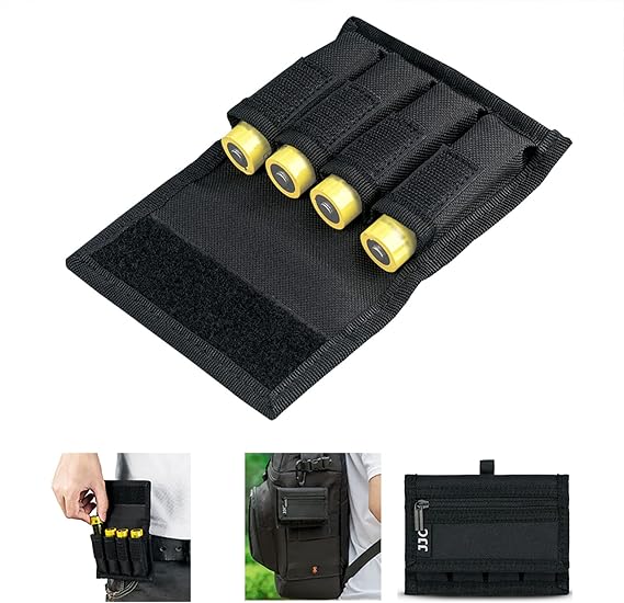 Battery Pouch Case for 4 x 18650, 20700 or 21700 Battery, Belt Holster for 18650 Batteries with Carabiner, Zipper Pocket Memory Card Storage
